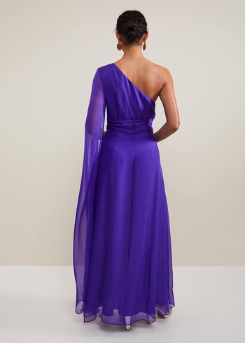 Phase Eight Darby Silk One Shoulder Dress Purple USA | 8365271-PN